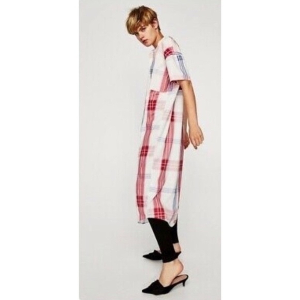 Zara Soft Cotton Plaid Maxi Dress Small Oversized